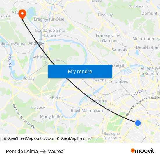 Pont de L'Alma to Vaureal map