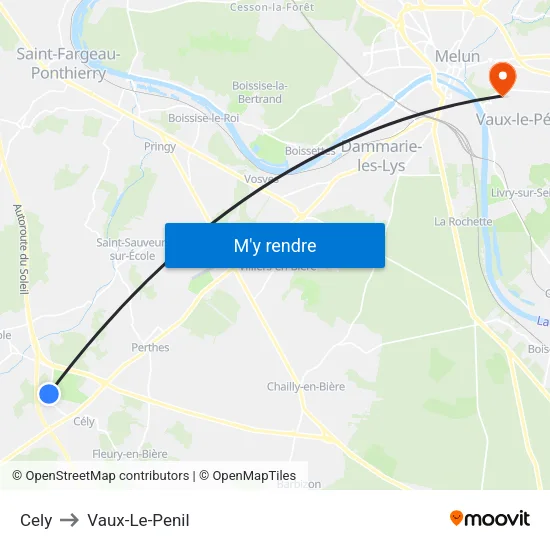 Cely to Vaux-Le-Penil map