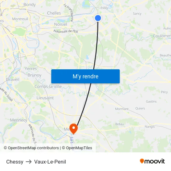 Chessy to Vaux-Le-Penil map