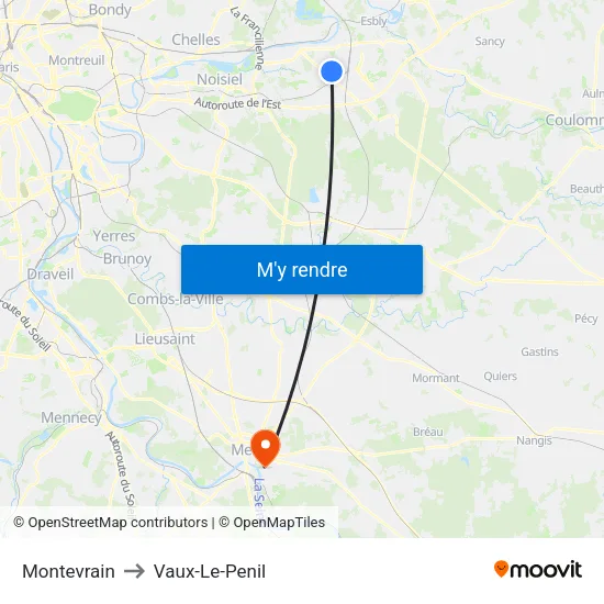 Montevrain to Vaux-Le-Penil map