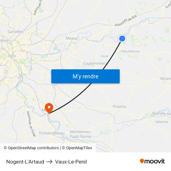 Nogent-L'Artaud to Vaux-Le-Penil map