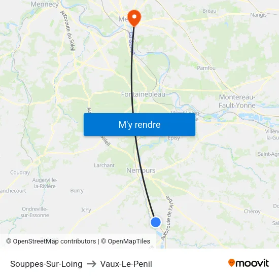 Souppes-Sur-Loing to Vaux-Le-Penil map