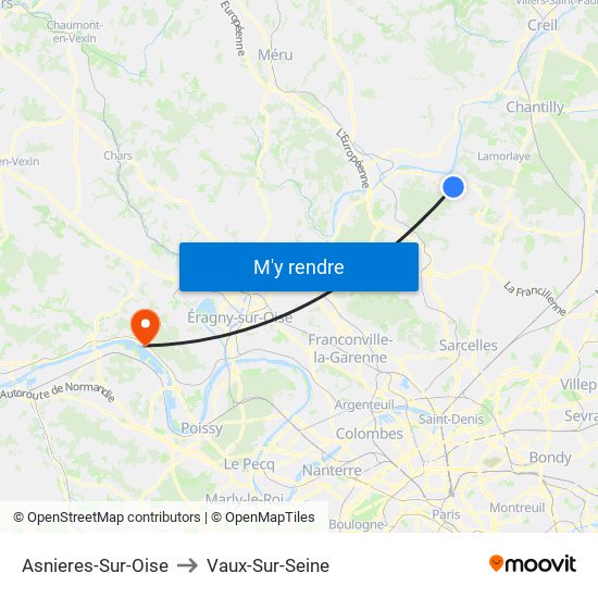 Asnieres-Sur-Oise to Vaux-Sur-Seine map