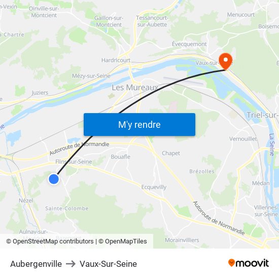 Aubergenville to Vaux-Sur-Seine map