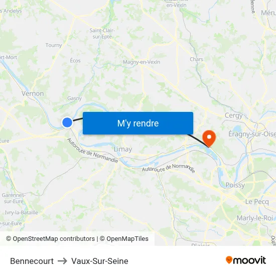 Bennecourt to Vaux-Sur-Seine map