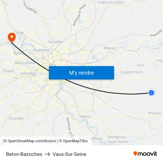 Beton-Bazoches to Vaux-Sur-Seine map