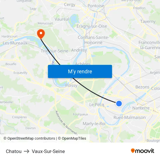 Chatou to Vaux-Sur-Seine map