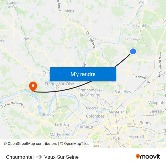Chaumontel to Vaux-Sur-Seine map
