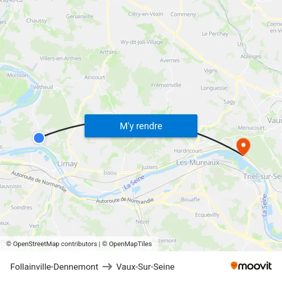 Follainville-Dennemont to Vaux-Sur-Seine map