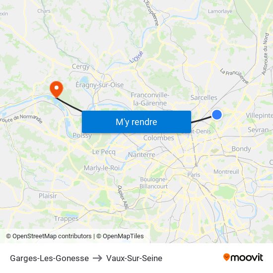 Garges-Les-Gonesse to Vaux-Sur-Seine map