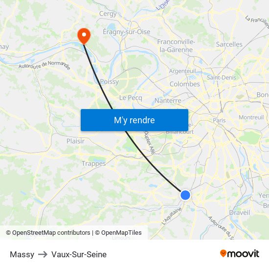 Massy to Vaux-Sur-Seine map