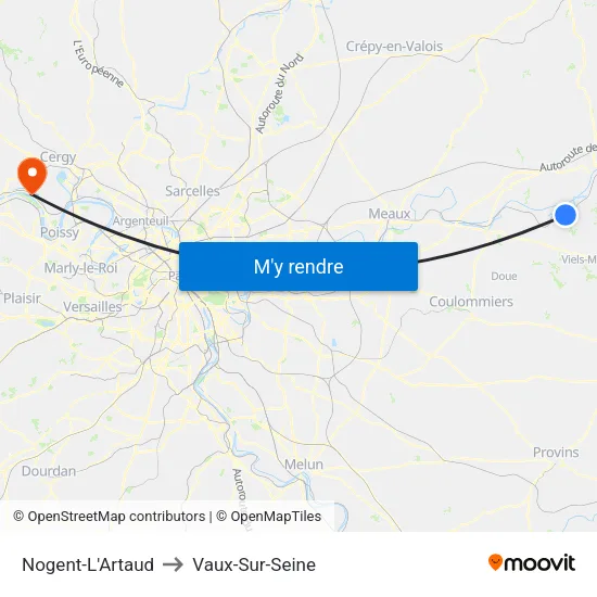 Nogent-L'Artaud to Vaux-Sur-Seine map