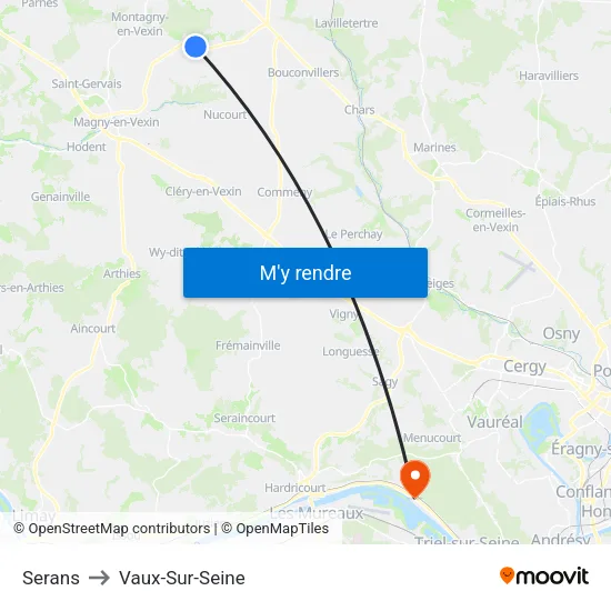 Serans to Vaux-Sur-Seine map