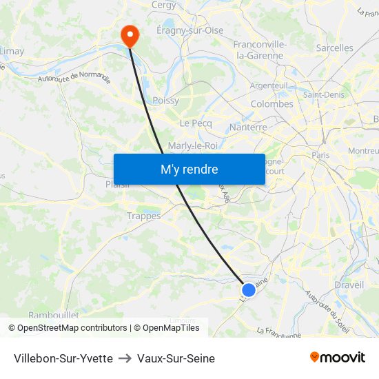 Villebon-Sur-Yvette to Vaux-Sur-Seine map