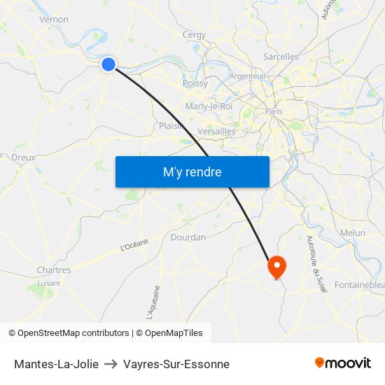 Mantes-La-Jolie to Vayres-Sur-Essonne map