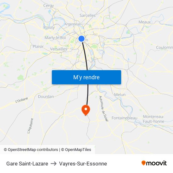 Gare Saint-Lazare to Vayres-Sur-Essonne map