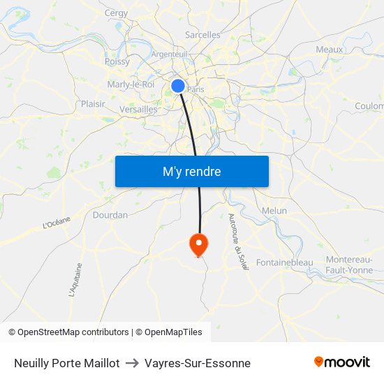 Neuilly Porte Maillot to Vayres-Sur-Essonne map