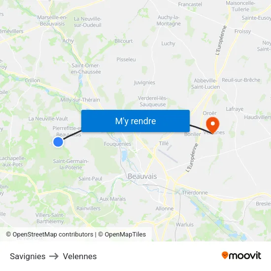 Savignies to Velennes map