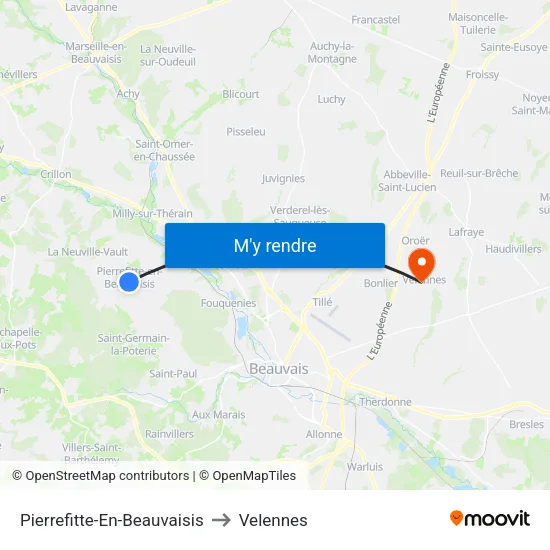 Pierrefitte-En-Beauvaisis to Velennes map