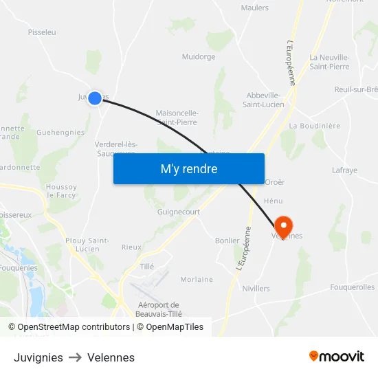 Juvignies to Velennes map