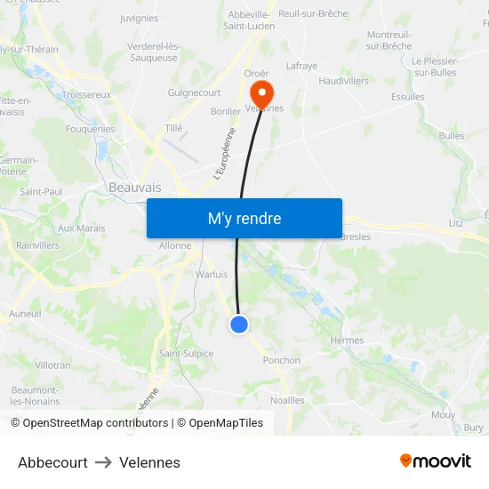 Abbecourt to Velennes map