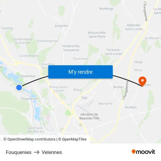 Fouquenies to Velennes map
