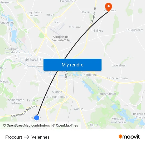 Frocourt to Velennes map