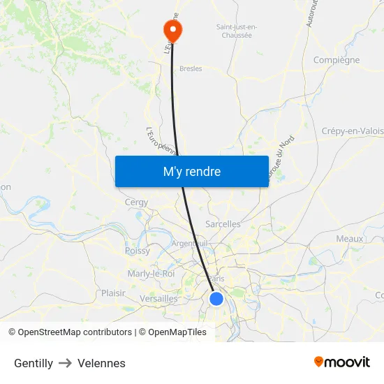 Gentilly to Velennes map