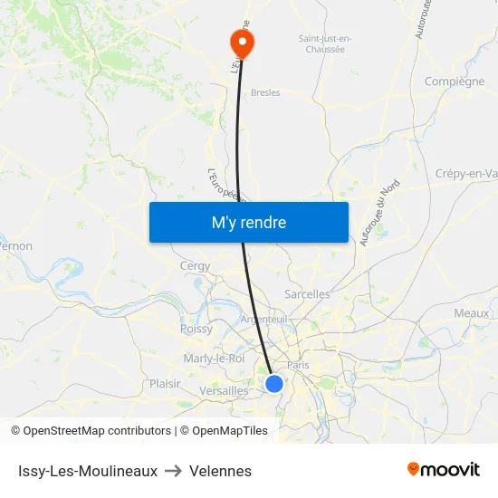 Issy-Les-Moulineaux to Velennes map
