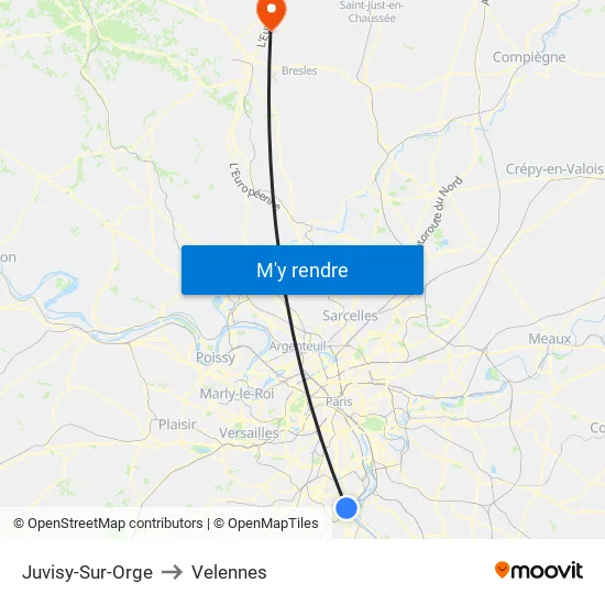 Juvisy-Sur-Orge to Velennes map