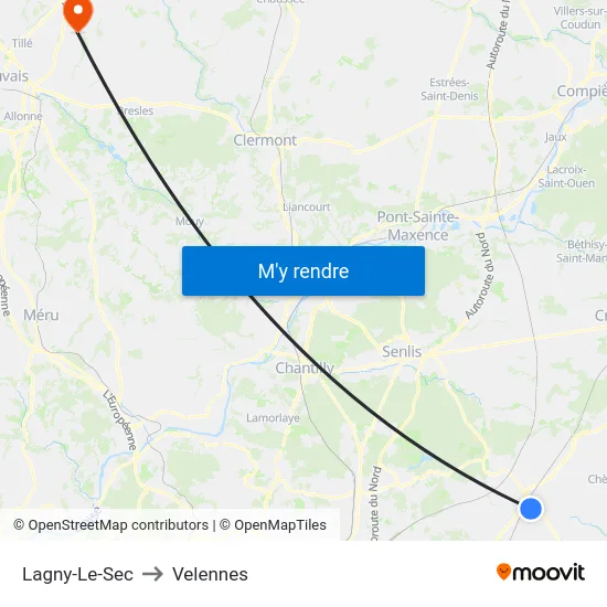 Lagny-Le-Sec to Velennes map