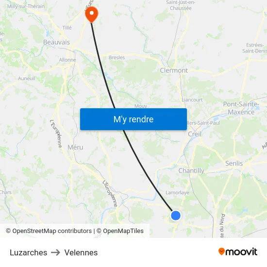 Luzarches to Velennes map