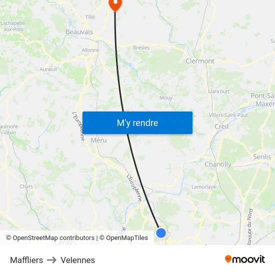Maffliers to Velennes map