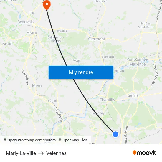 Marly-La-Ville to Velennes map