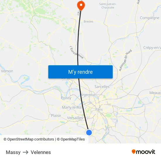 Massy to Velennes map
