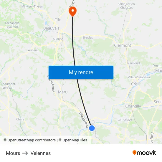 Mours to Velennes map