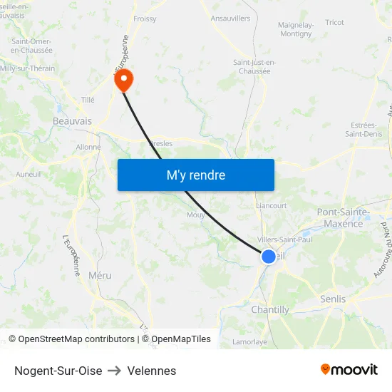 Nogent-Sur-Oise to Velennes map