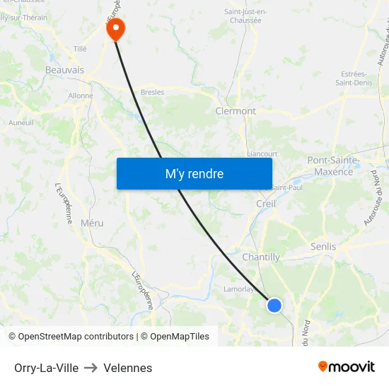 Orry-La-Ville to Velennes map