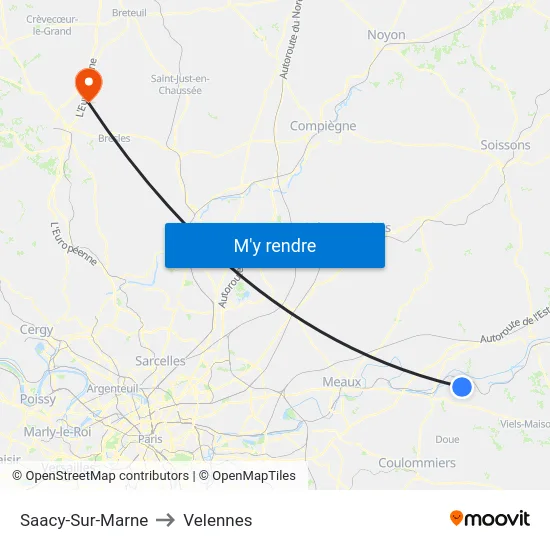 Saacy-Sur-Marne to Velennes map