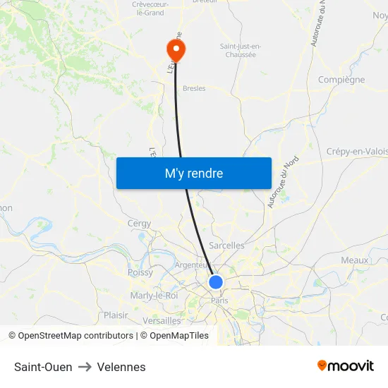 Saint-Ouen to Velennes map