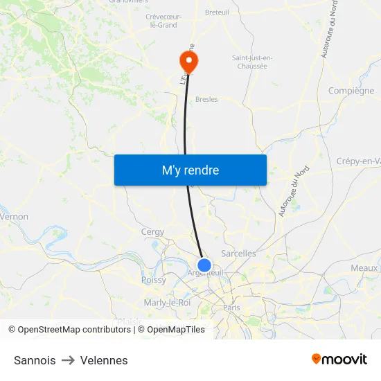 Sannois to Velennes map