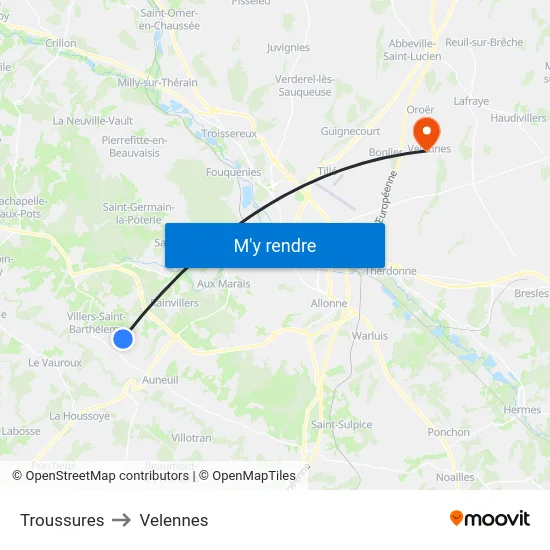 Troussures to Velennes map