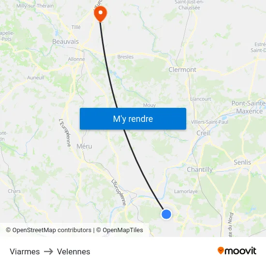 Viarmes to Velennes map