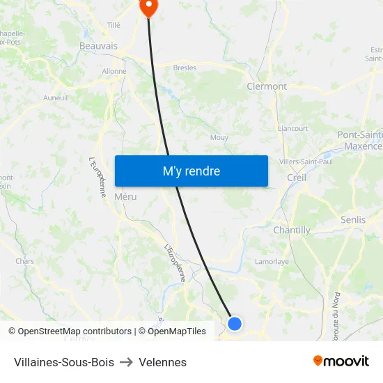 Villaines-Sous-Bois to Velennes map