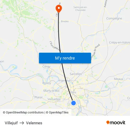 Villejuif to Velennes map