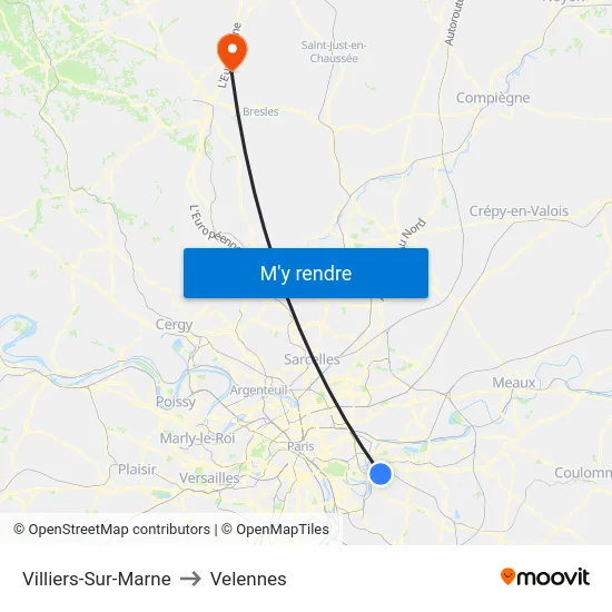 Villiers-Sur-Marne to Velennes map