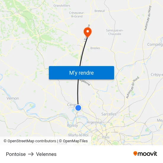 Pontoise to Velennes map