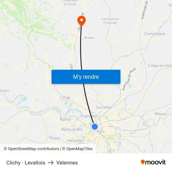 Clichy - Levallois to Velennes map