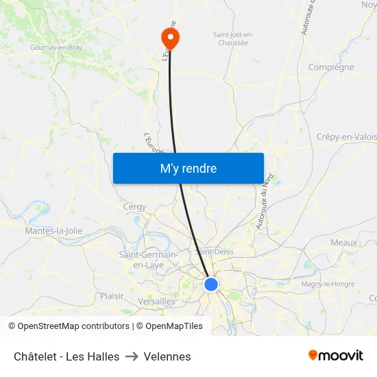 Châtelet - Les Halles to Velennes map