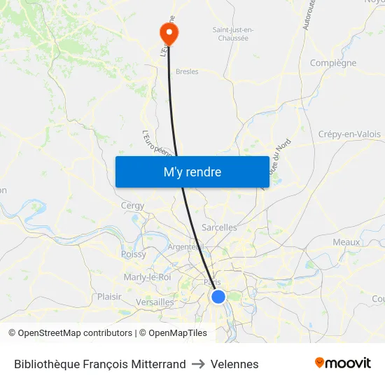 Bibliothèque François Mitterrand to Velennes map